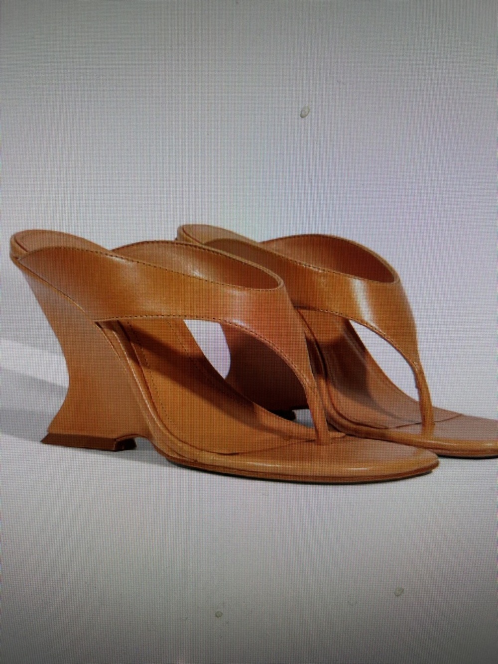 SCHUTZ Tan Sculpted Wedge Thong Sandals